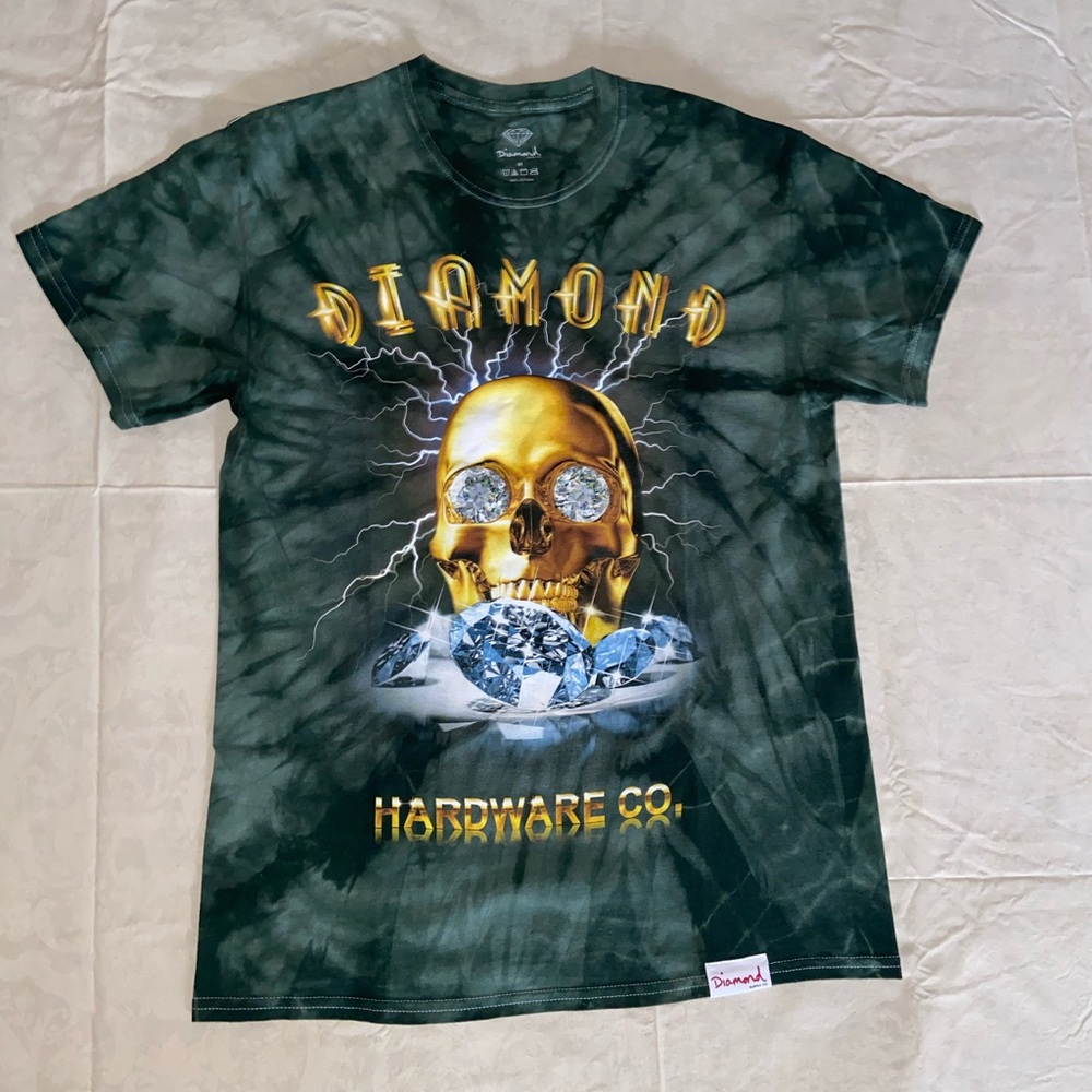 Diamond Supply Co Gold Skull Tie Dye Tee Green Sz. Medium